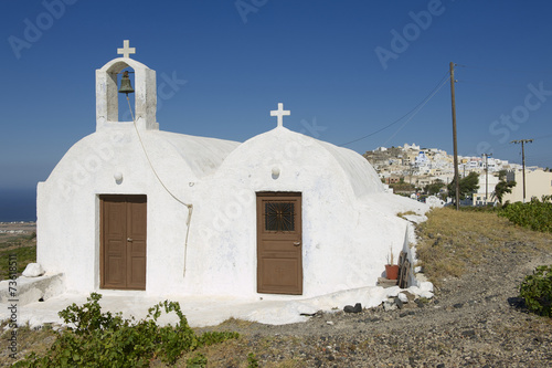 Small rural church near Pyrgos,  Santorini, Greece.
