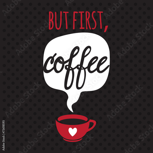 Card with coffee. Lettering. I love coffee.