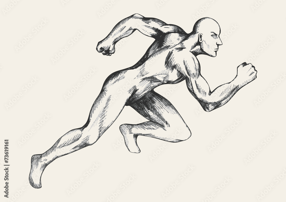 Sketch drawing of a man off to fast start Vector Image