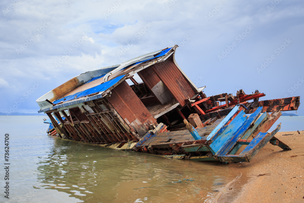 Old wooden boat stand on the beach