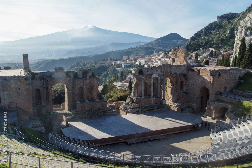 Teatro Greco in Taormina, Sicily, Italy