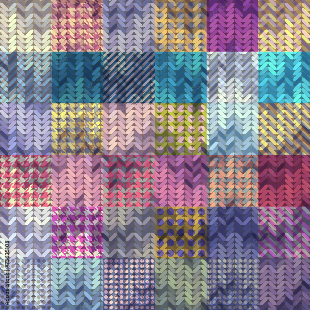 Knitted pattern on patchwork background