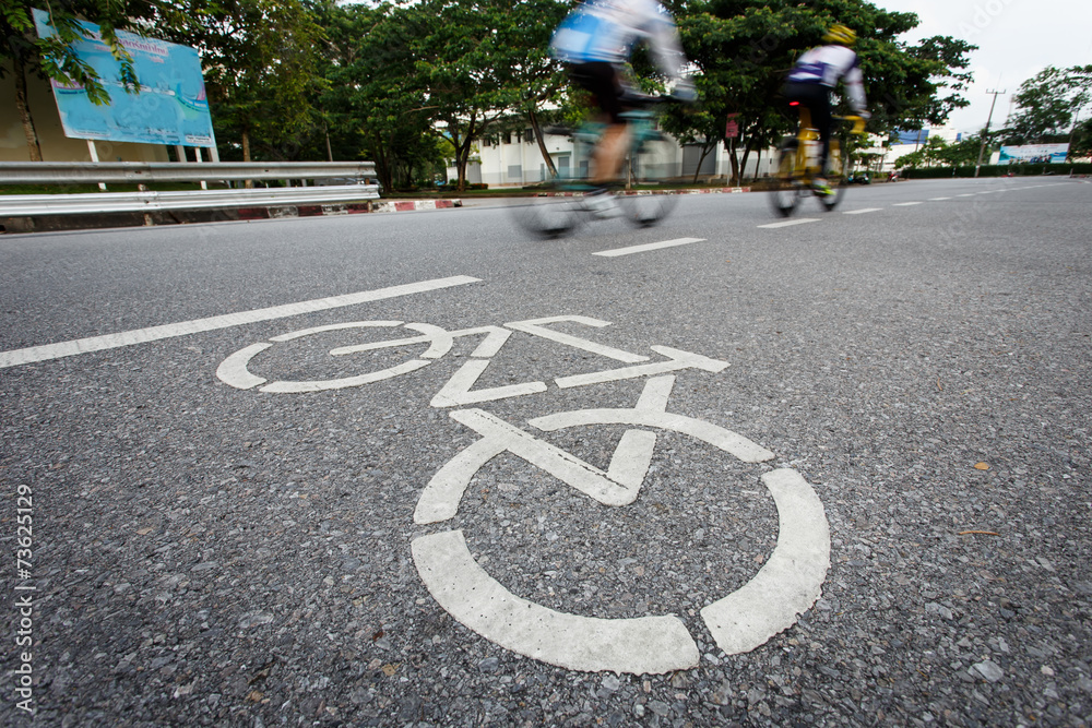 Obraz premium Bicycle sign or icon on the road in the park