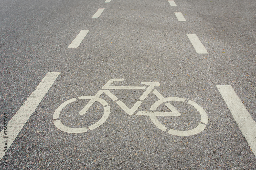 Bicycle sign or icon on the road in the park Bicycle sign or icon on the road in the park