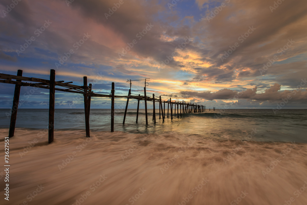 The long wood bridge at sunset sunset beach