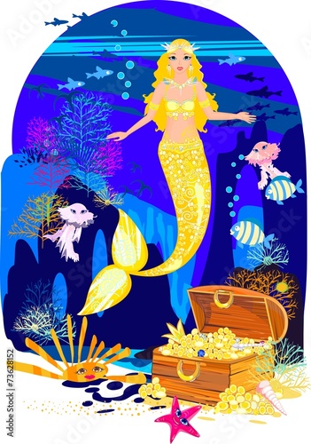 Beautiful mermaid with golden scales