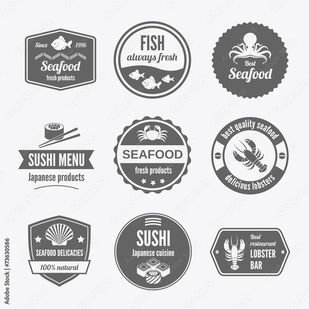 Seafood label set black Seafood label set black