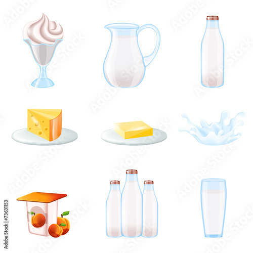 Milk realistic icons set