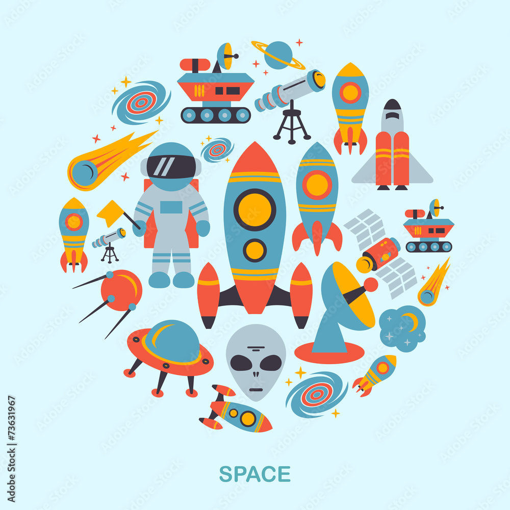 Space icons flat Space icons flat