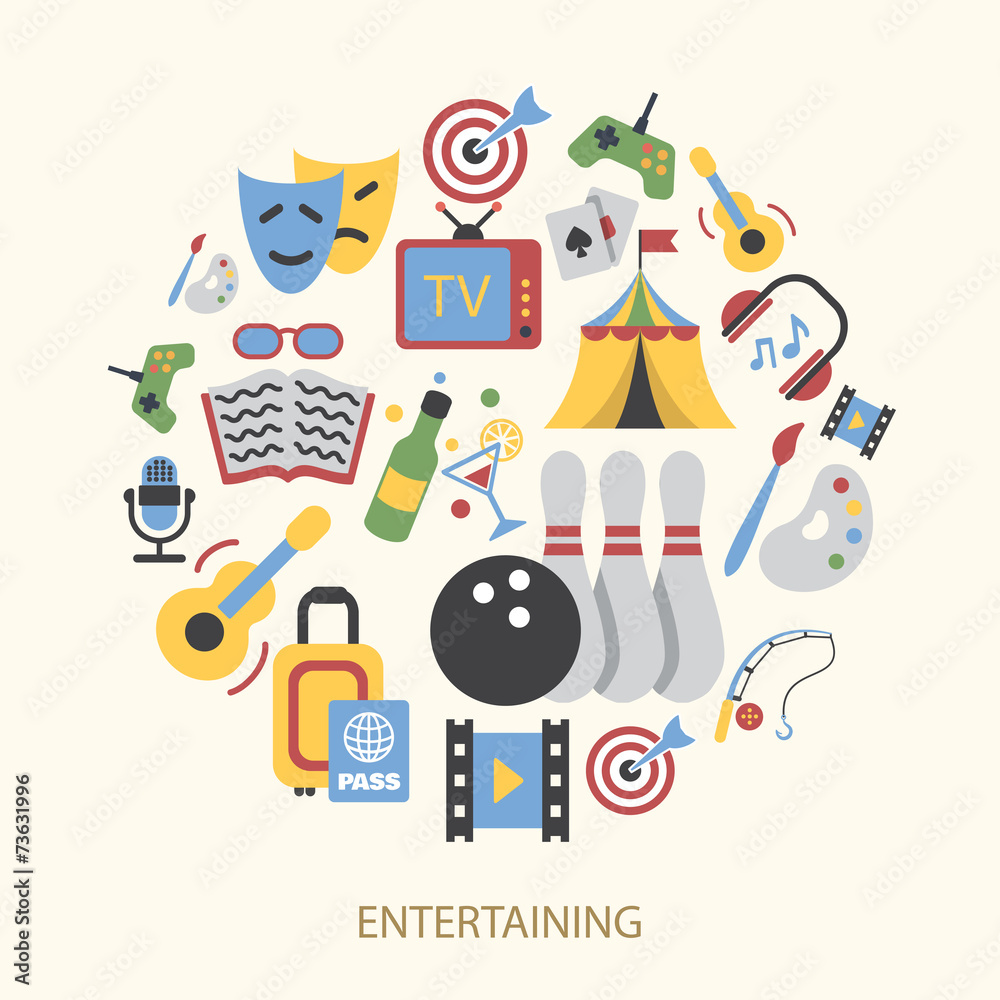 Entertainments icons set Entertainments icons set