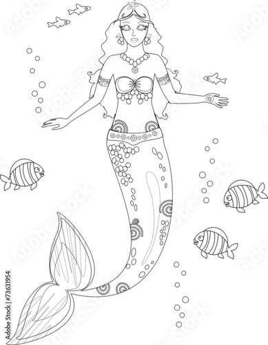 Coloring with mermaid and fish