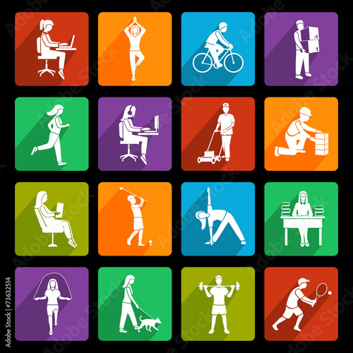 Physical activity icons flat