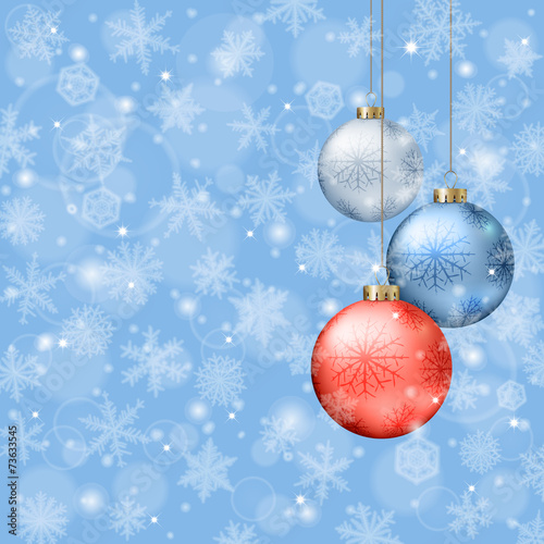 Christmas background with balls and snowflakes