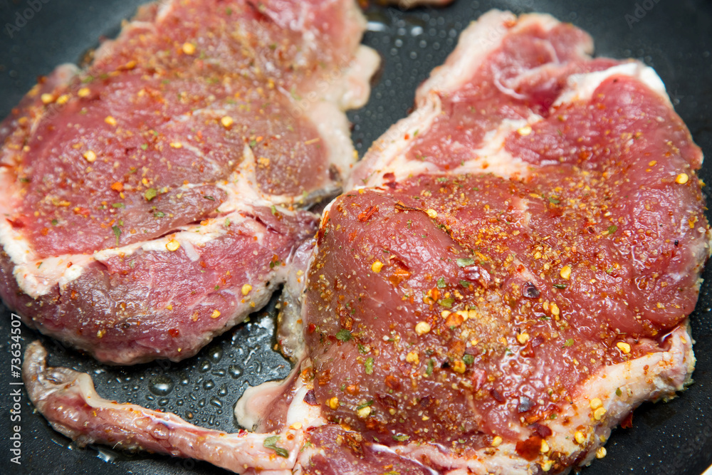 steak frying. steak frying.