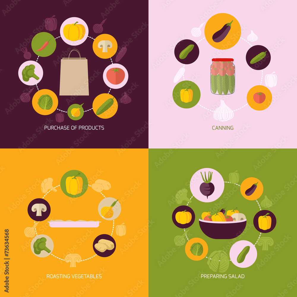 Vegetables icons flat set