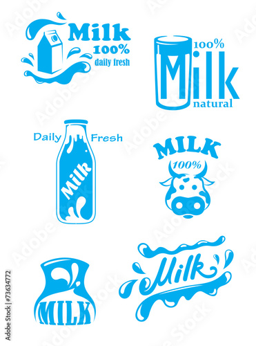 Blue milk labels and banners designs