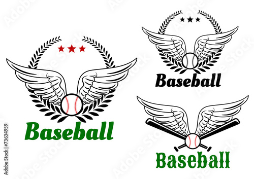 Baseball emblems with angel wings