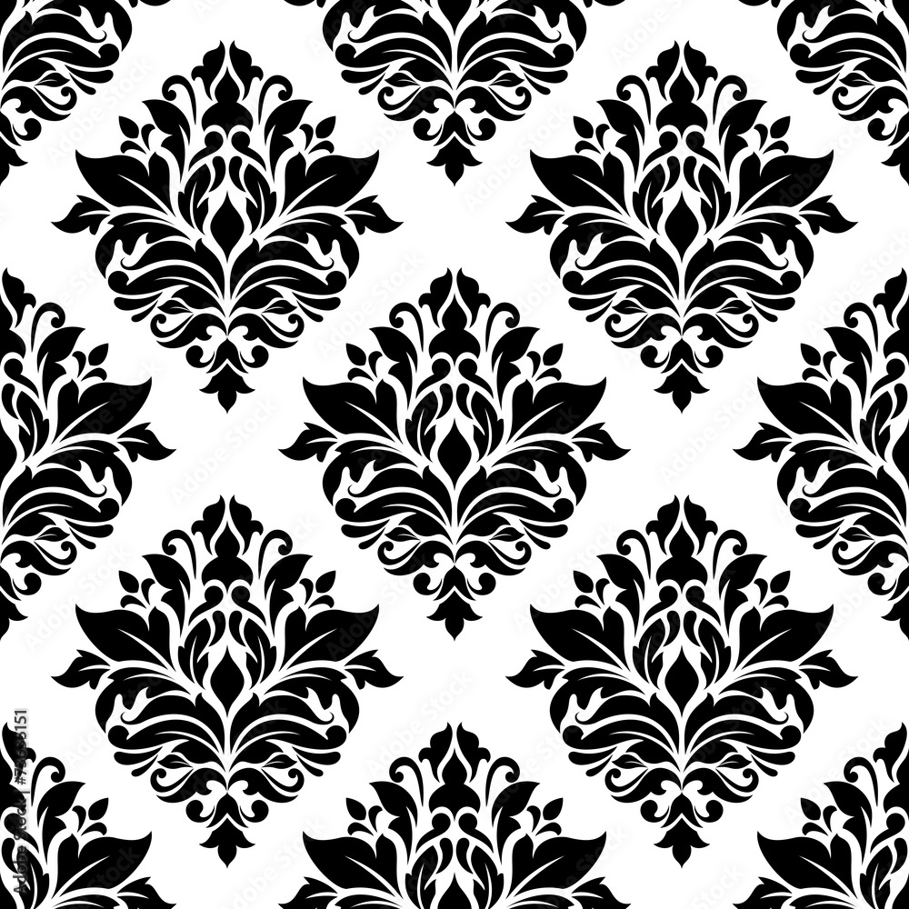 Seamless black damask floral background design Seamless black damask floral background design