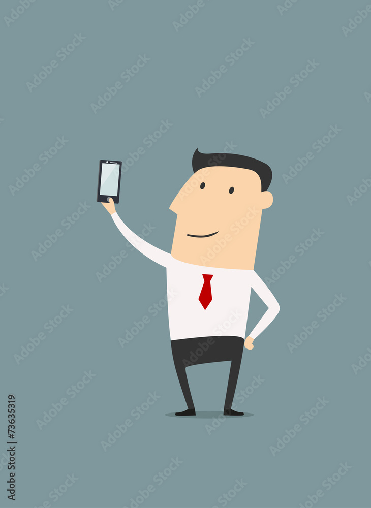 Businessman makes selfie shot Businessman makes selfie shot