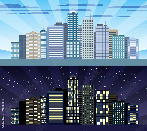 Cityscape tileable border day and night