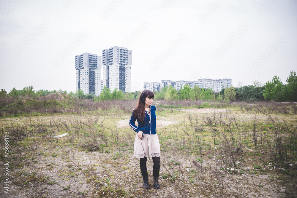 beautiful woman in a desolate landscape beautiful woman in a desolate landscape