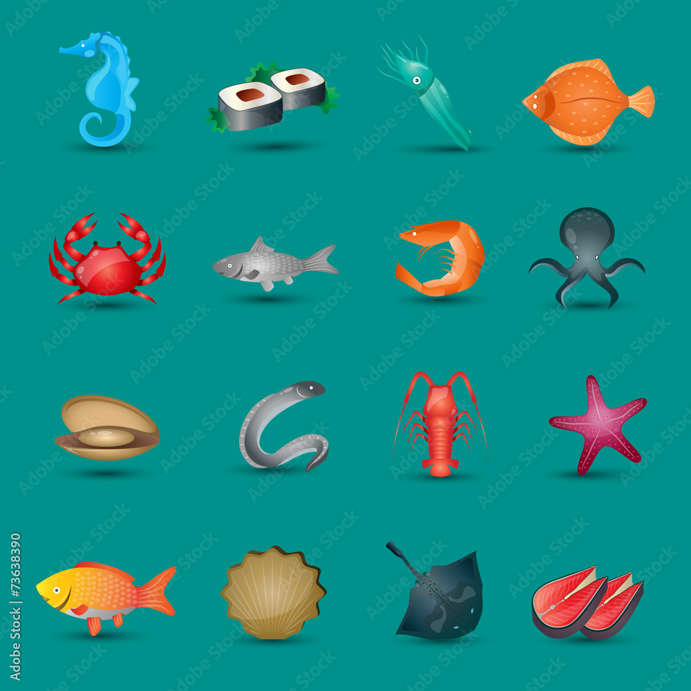 Naklejka premium Seafood icons set