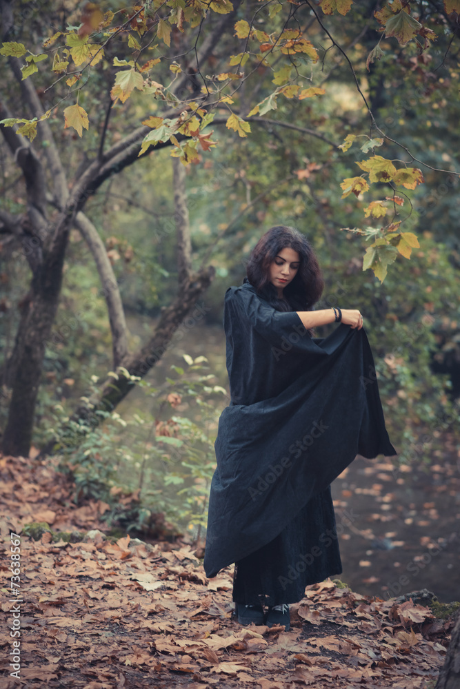 beautiful dark vampire woman with black mantle and hood beautiful dark vampire woman with black mantle and hood