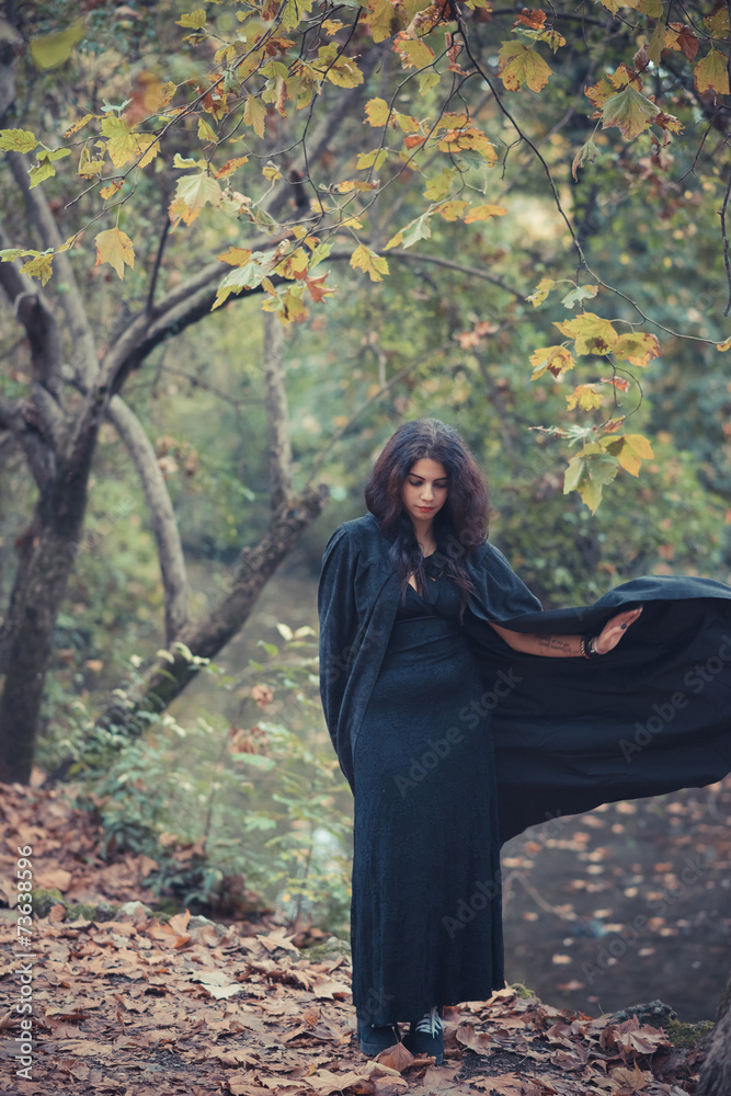 beautiful dark vampire woman with black mantle and hood beautiful dark vampire woman with black mantle and hood