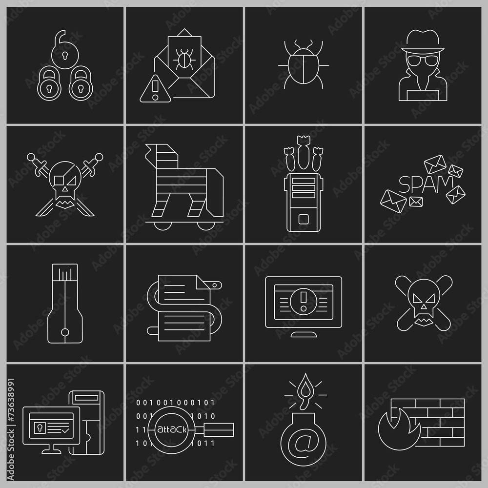 Hacker icons set outline