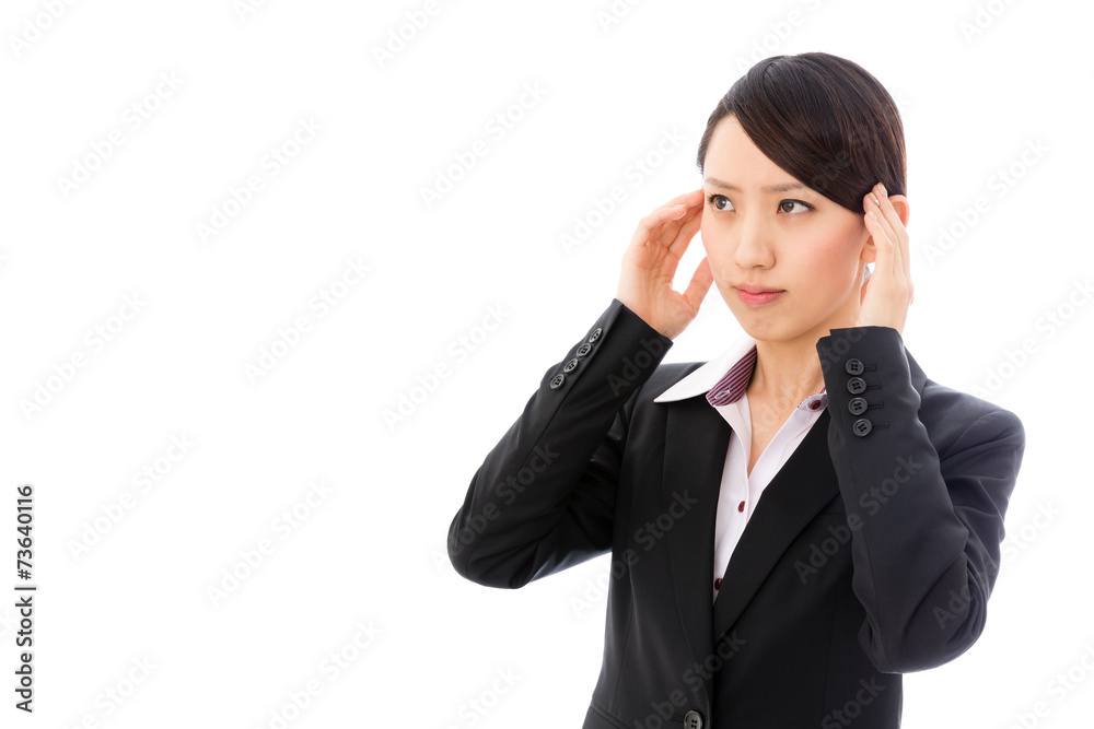 asian businesswoman thinking on white background asian businesswoman thinking on white background