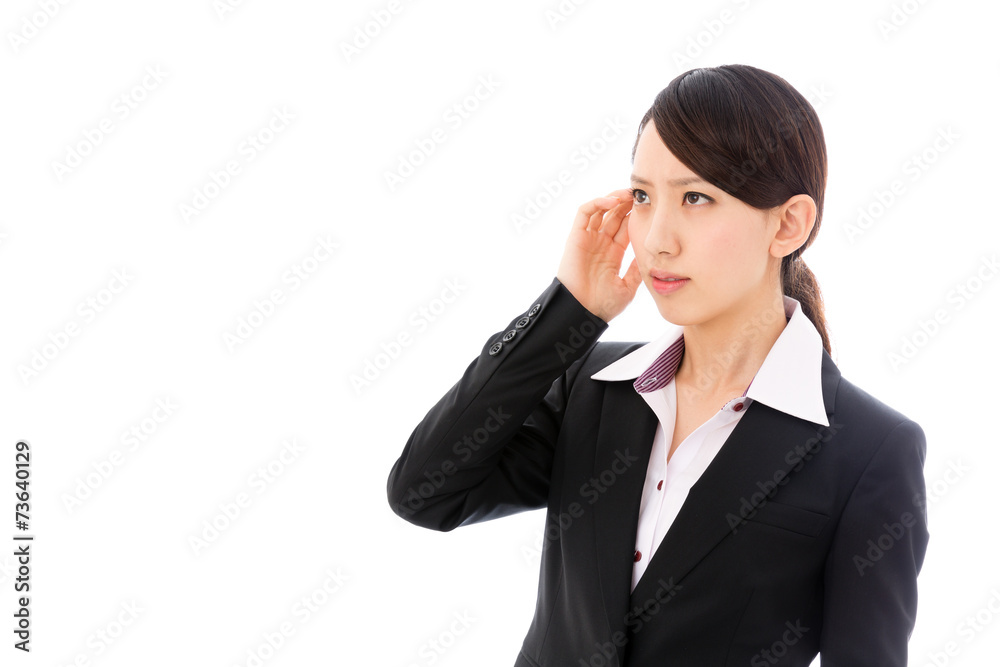 asian businesswoman thinking on white background asian businesswoman thinking on white background