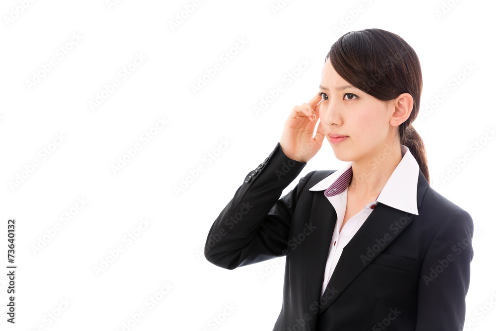 asian businesswoman thinking on white background asian businesswoman thinking on white background