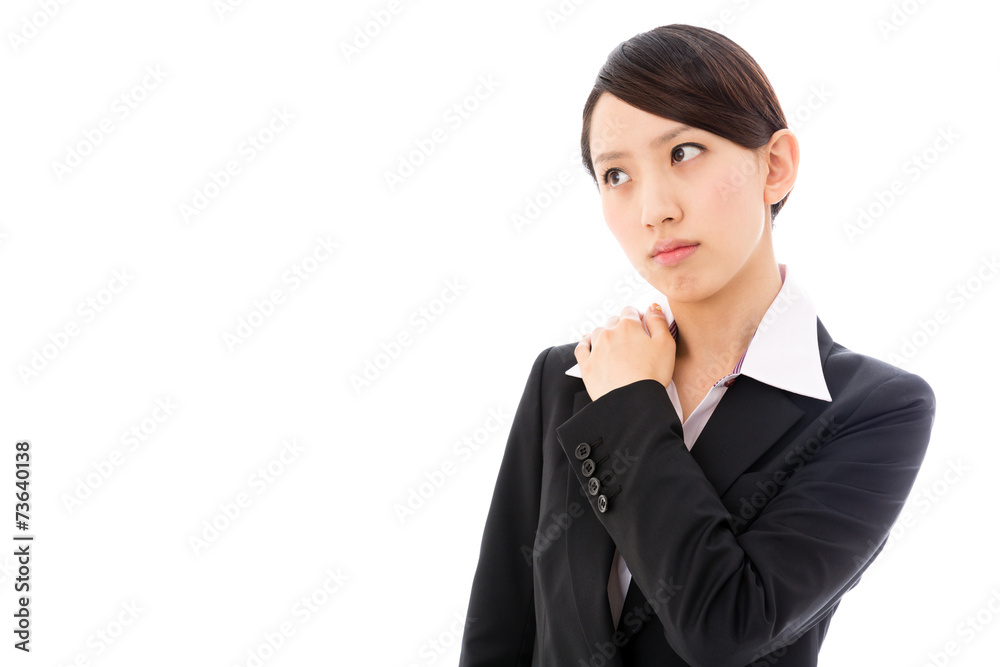 asian businesswoman thinking on white background asian businesswoman thinking on white background