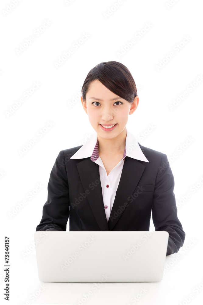 asian businesswoman using laptop on white background asian businesswoman using laptop on white background