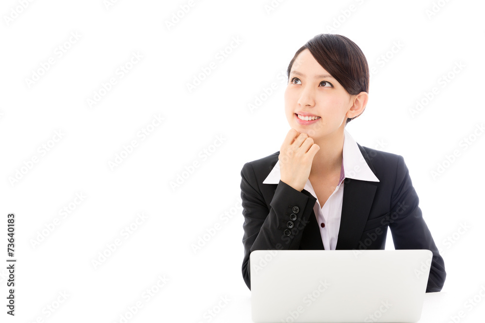 asian businesswoman thinking on white background asian businesswoman thinking on white background