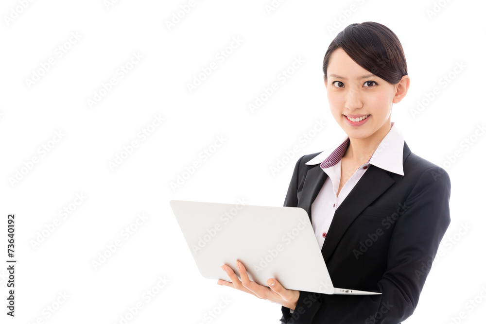 asian businesswoman using laptop on white background asian businesswoman using laptop on white background