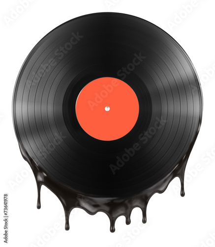 hot or melted vinyl record disc isolated on white