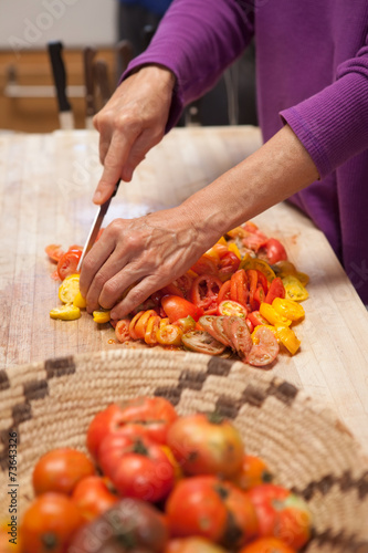 Heirloom tomatoes being cut