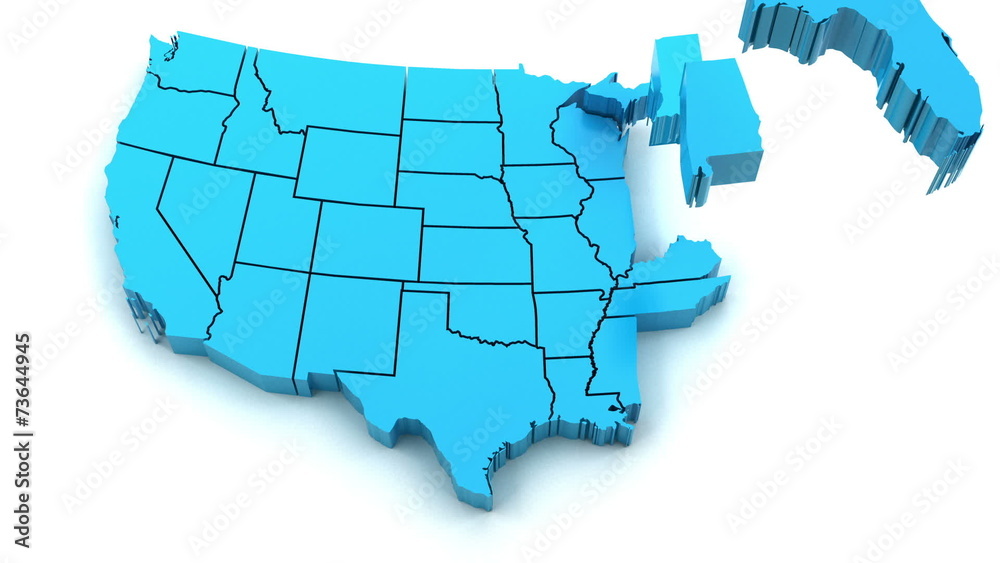 3d animation of US map formed by individual states