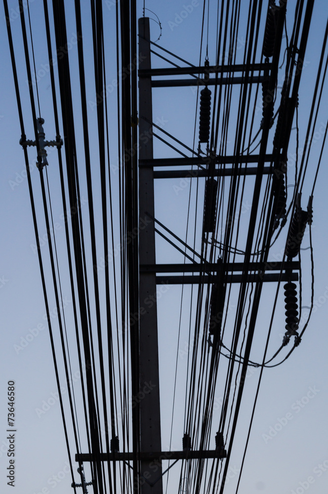 Obraz premium Many electric wire in silhouette