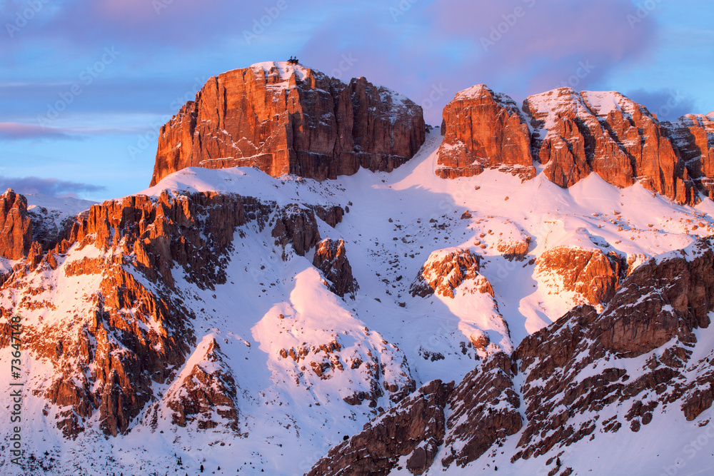 Winter landscape of high snowy mountains