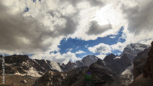 Valley of the Sun. TimeLapse. Clouds blurred. Tajikistan. 4K photo