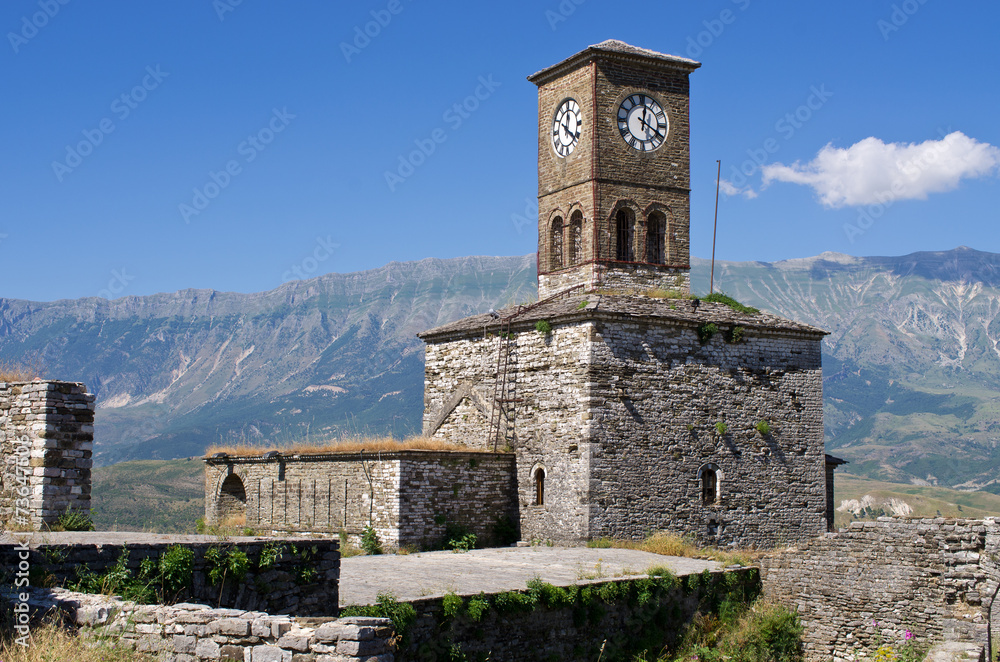 Ruins of old castle in Gjirokaster, Albania