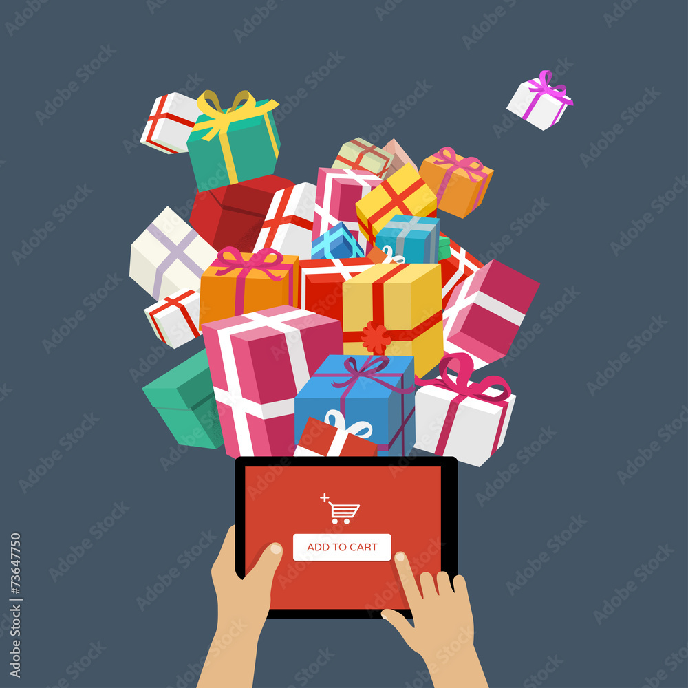 Ordering christmas gifts online - obrazy, fototapety, plakaty 