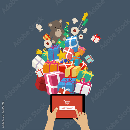 Ordering christmas gifts - online shopping concept