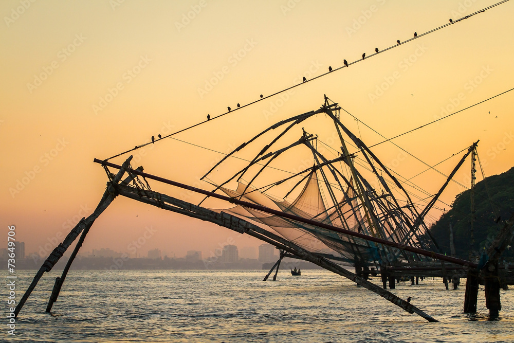Chinese fishing net at sunrise in Cochin (Fort Kochi), Kerala, I