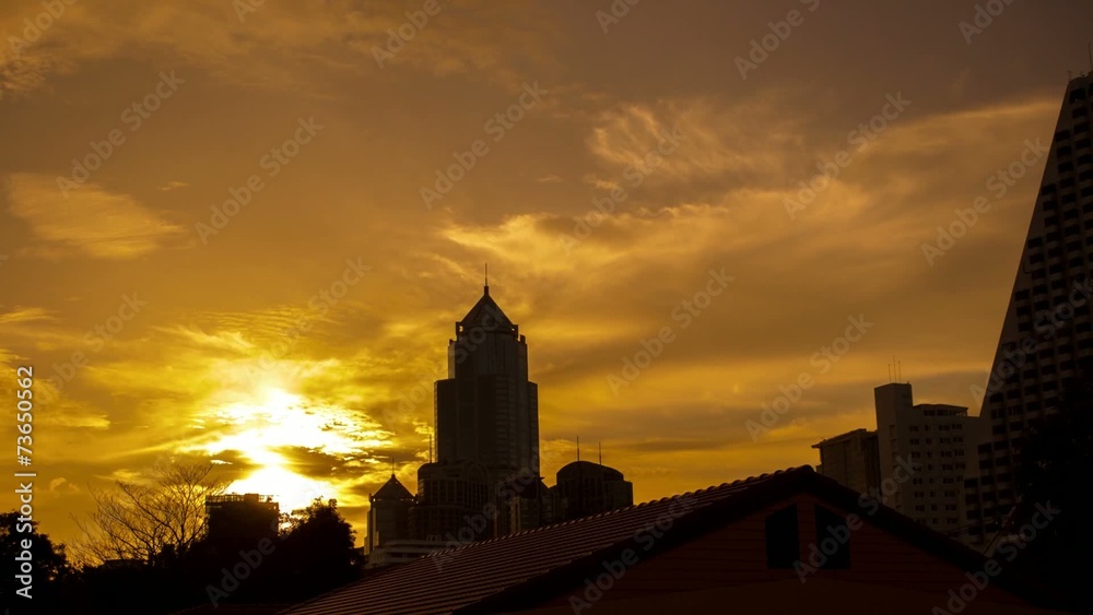 HD Timelapse. Golden sunset in Bangkok city view from the HD Timelapse. Golden sunset in Bangkok city view from the
