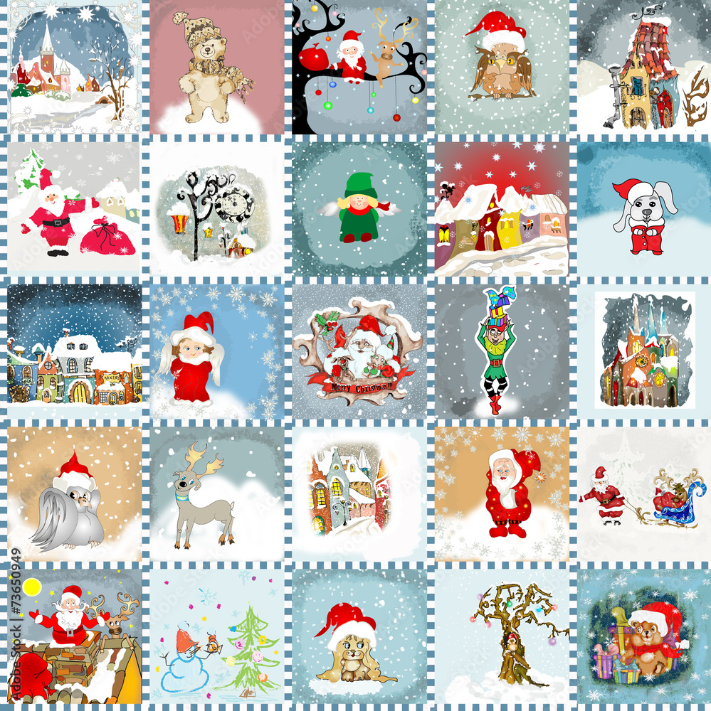 Fototapeta premium Advent Calendar cards seamless pattern