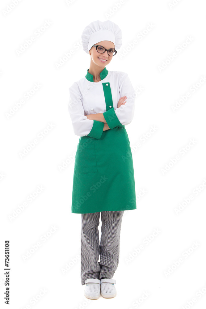 woman chef in uniform - full length posing isolated on white woman chef in uniform - full length posing isolated on white