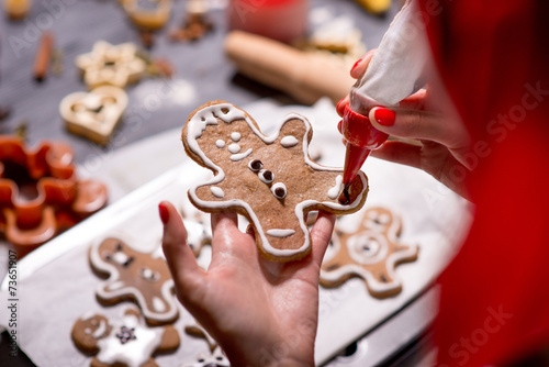 Making ginger cookies on Christmas photo